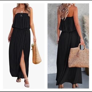 NWT Off Shoulder Ruffle Maxi Dress Strapless Split Long Party Beach Dress